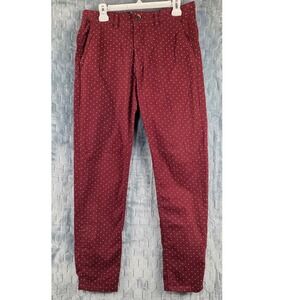 Denim & Flower Ricky Singh Men 30 Slim Fit Burgundy Polka Dot Chino Pants Stretc